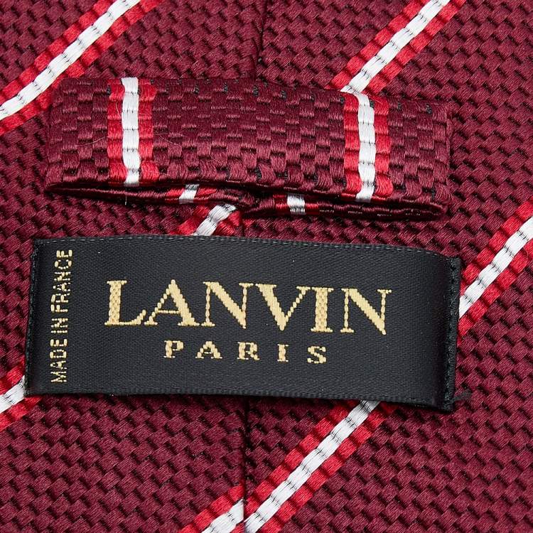 Pre Owned Lanvin Burgundy Striped Silk Jacquard Tie