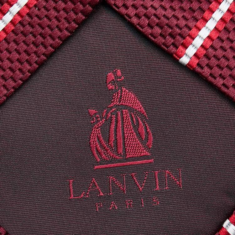 Pre Owned Lanvin Burgundy Striped Silk Jacquard Tie