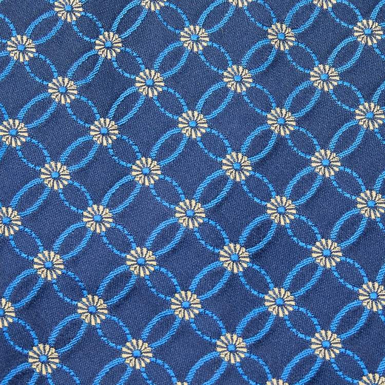 Pre Owned Lanvin Navy Blue Floral Silk Jacquard Tie