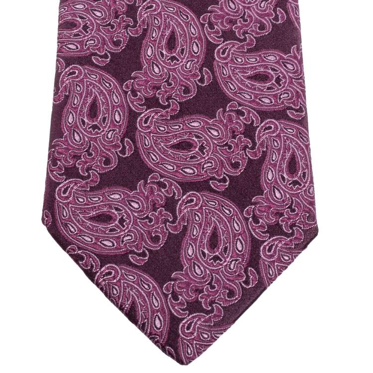 Pre Owned Lanvin Purple Paisley Jacquard Silk Tie