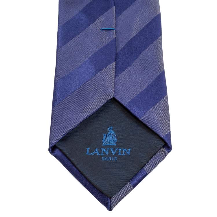Pre Owned Lanvin Blue Striped Silk Tie