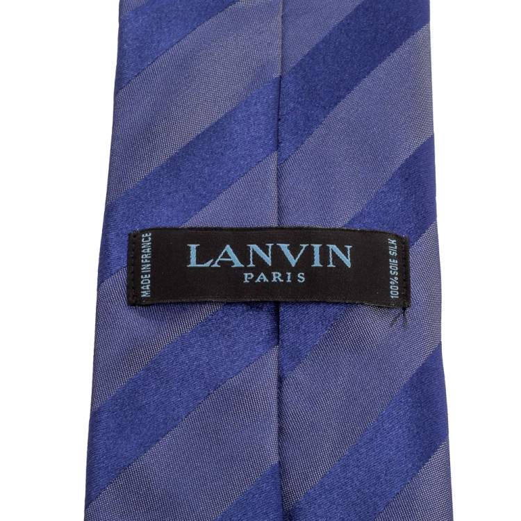 Pre Owned Lanvin Blue Striped Silk Tie