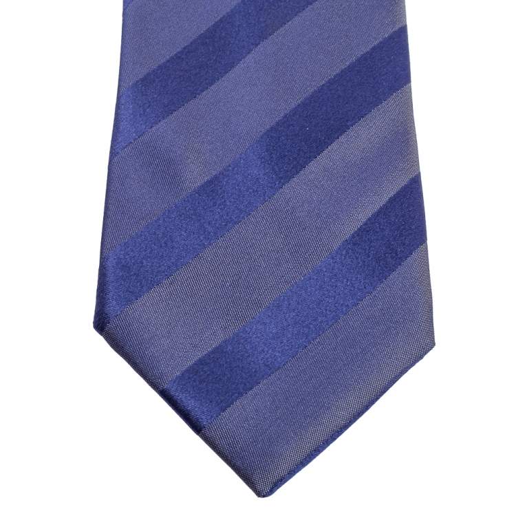 Pre Owned Lanvin Blue Striped Silk Tie