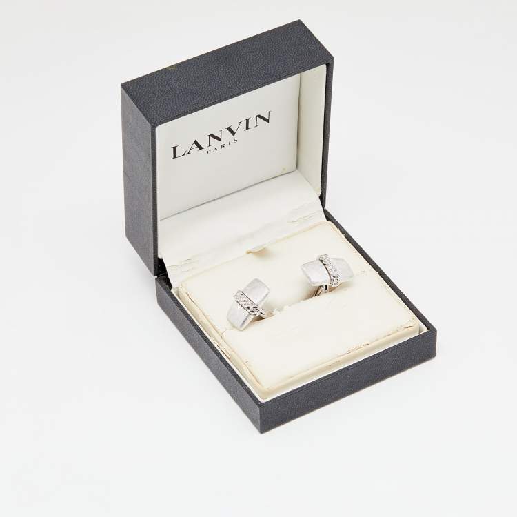 Pre Owned Lanvin Vintage Silver Tone Chain Link Motif Cufflinks 