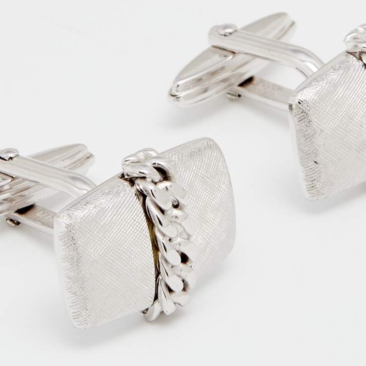 Pre Owned Lanvin Vintage Silver Tone Chain Link Motif Cufflinks 