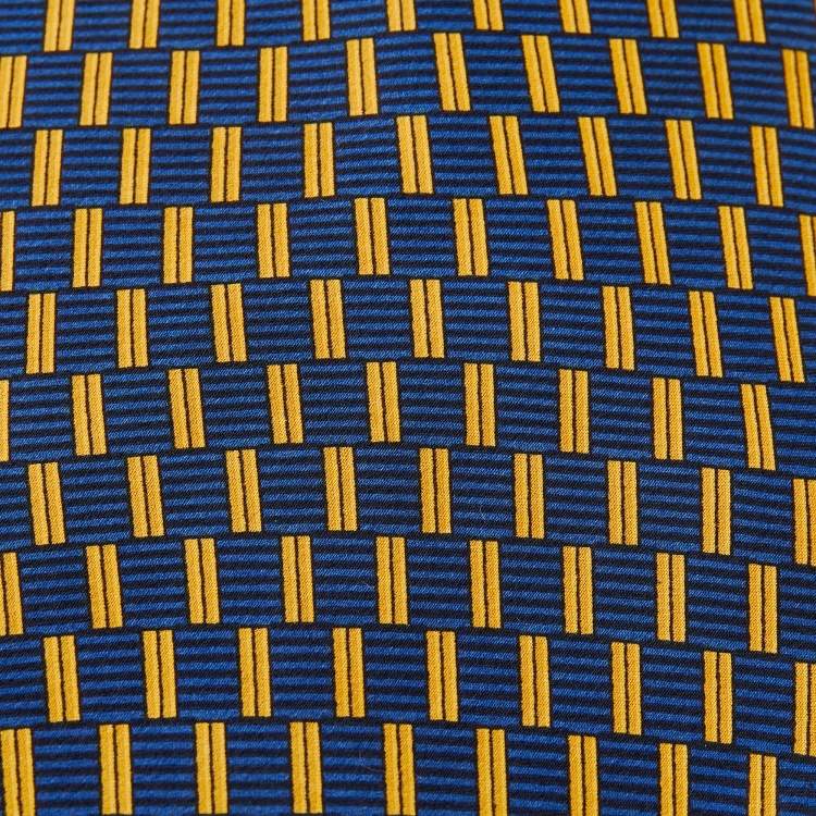 Pre Owned Lanvin Blue & Yellow Broken Stripe Print Silk Tie
