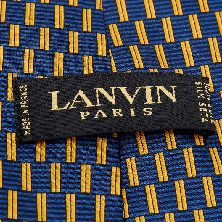Pre Owned Lanvin Blue & Yellow Broken Stripe Print Silk Tie