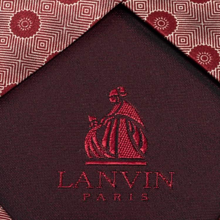 Pre Owned Lanvin Red/Cream Jacquard Silk Tie