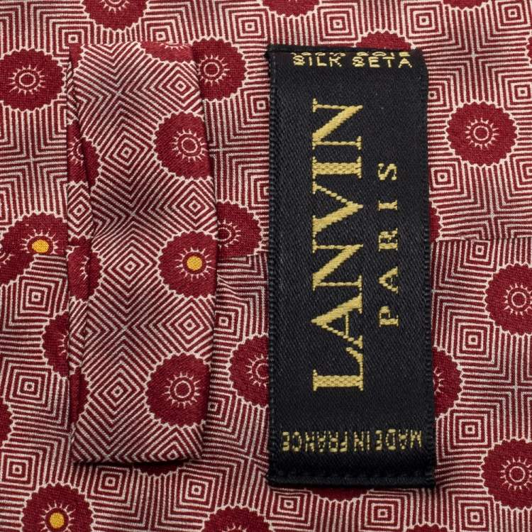 Pre Owned Lanvin Red/Cream Jacquard Silk Tie