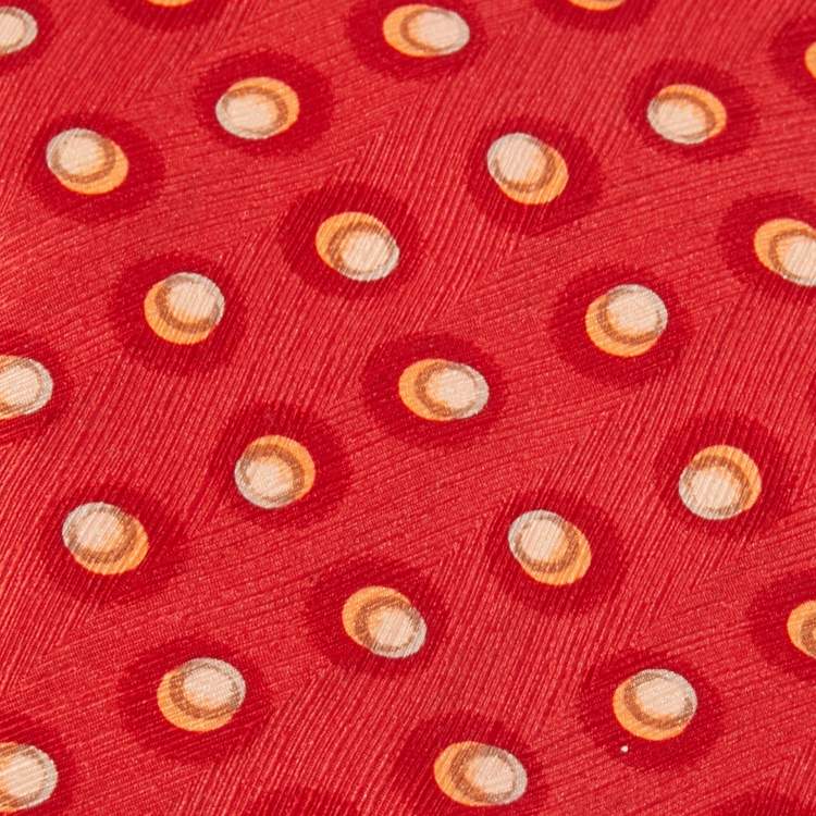 Pre Owned Lanvin Red Printed Silk Tie & Pocket Square