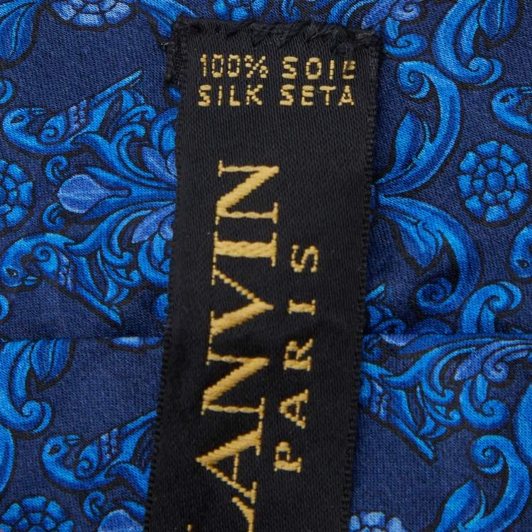 Pre Owned Lanvin Navy Blue Floral Printed Silk Satin Tie
