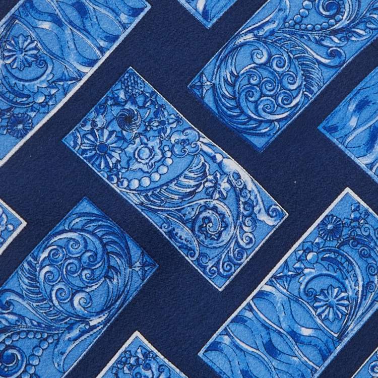 Pre Owned Lanvin Blue Baroque Printed Silk Satin Tie