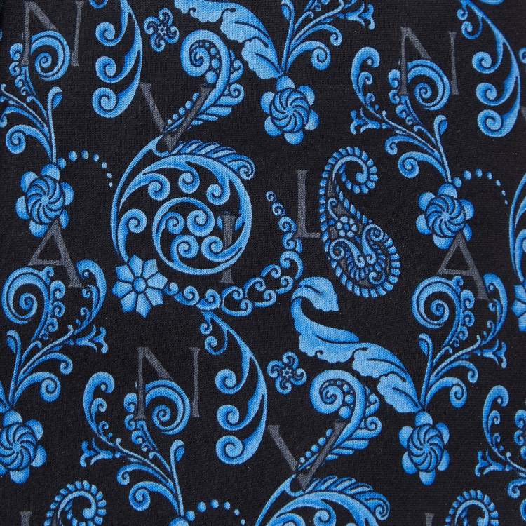 Pre Owned Lanvin Black & Blue Baroque Print Silk Tie
