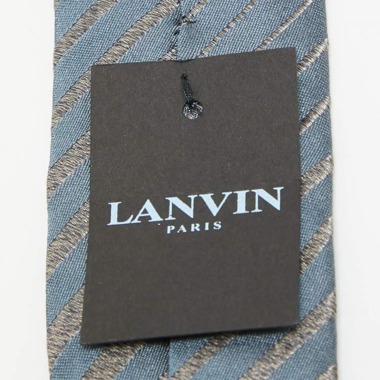 Pre Owned Lanvin Blue Striped Silk Traditional Tie 