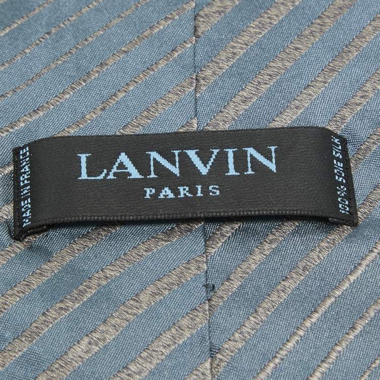Pre Owned Lanvin Blue Striped Silk Traditional Tie 