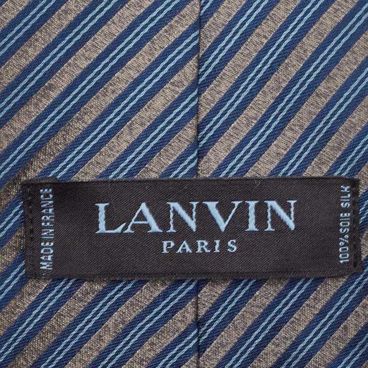Pre Owned Lanvin Grey/Blue Diagonal Striped Silk Tie