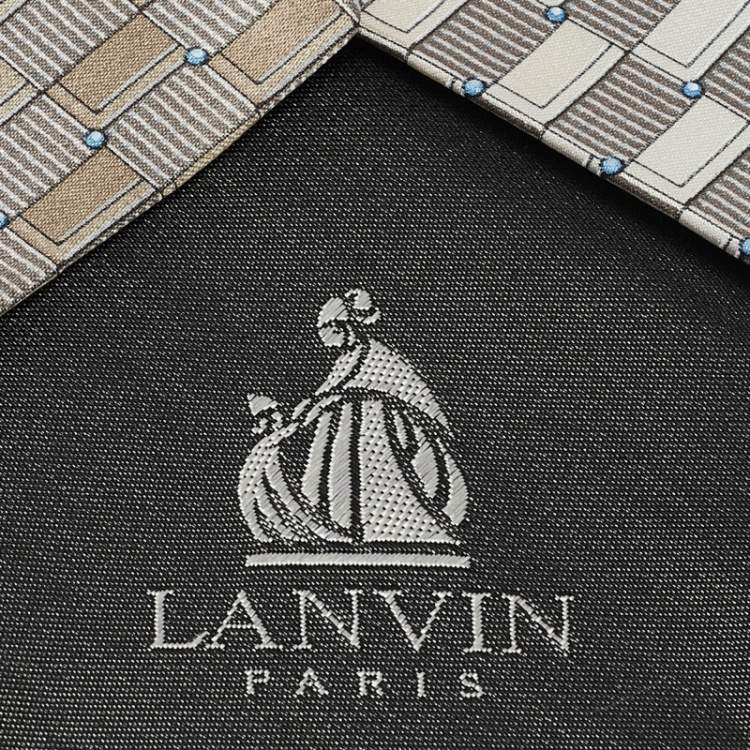 Pre Owned Lanvin Grey Printed Silk Traditional Tie 
