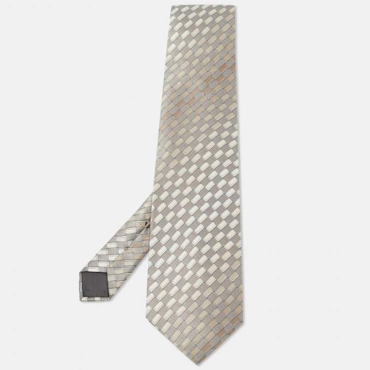 Pre Owned Lanvin Grey Printed Silk Traditional Tie 