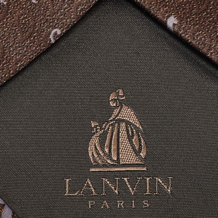 مملوكة مسبقًا Lanvin Brown Cat Print Satin Silk Traditional Tie 