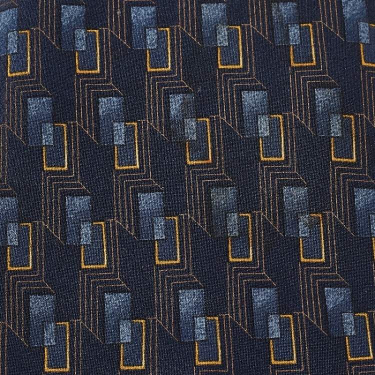 Pre Owned Lanvin Blue Printed Satin Silk Traditional Tie 