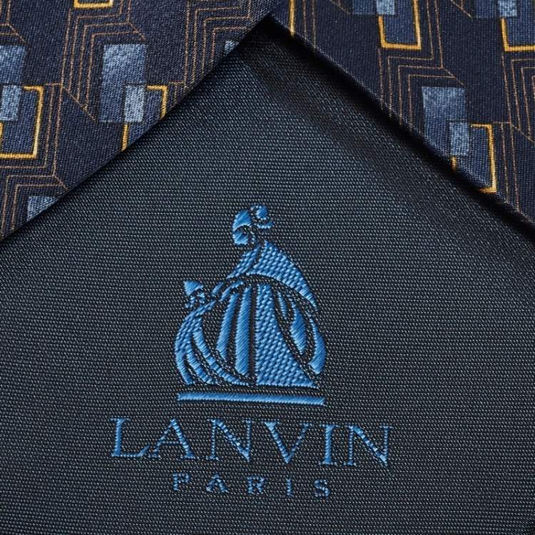 Pre Owned Lanvin Blue Printed Satin Silk Traditional Tie 