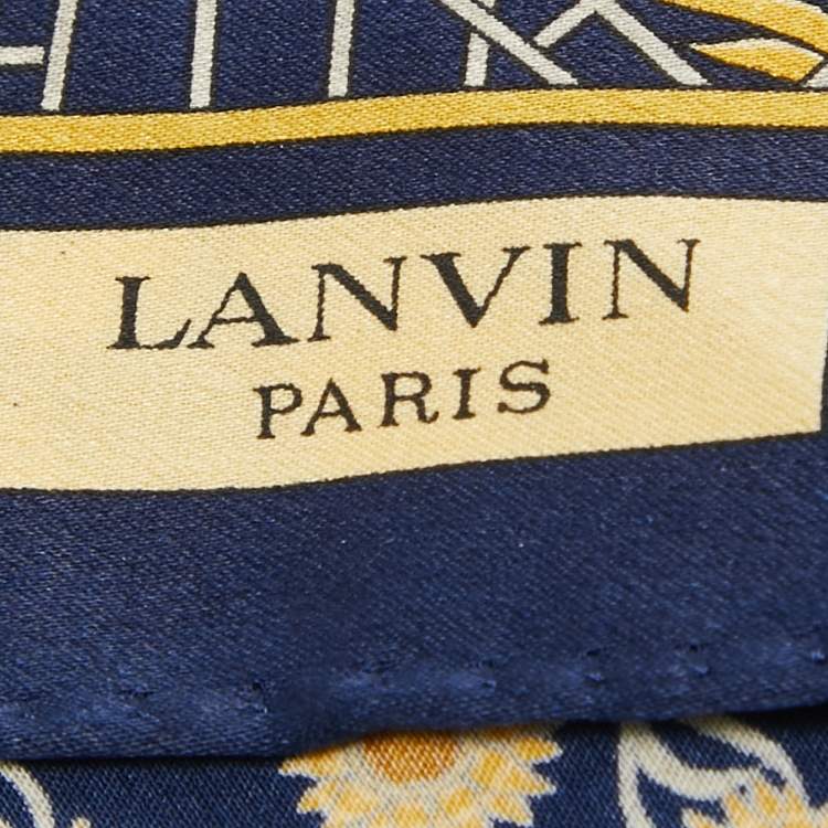 Pre Owned Lanvin Navy Blue Floral Print Satin Silk Pocket Square and Tie 