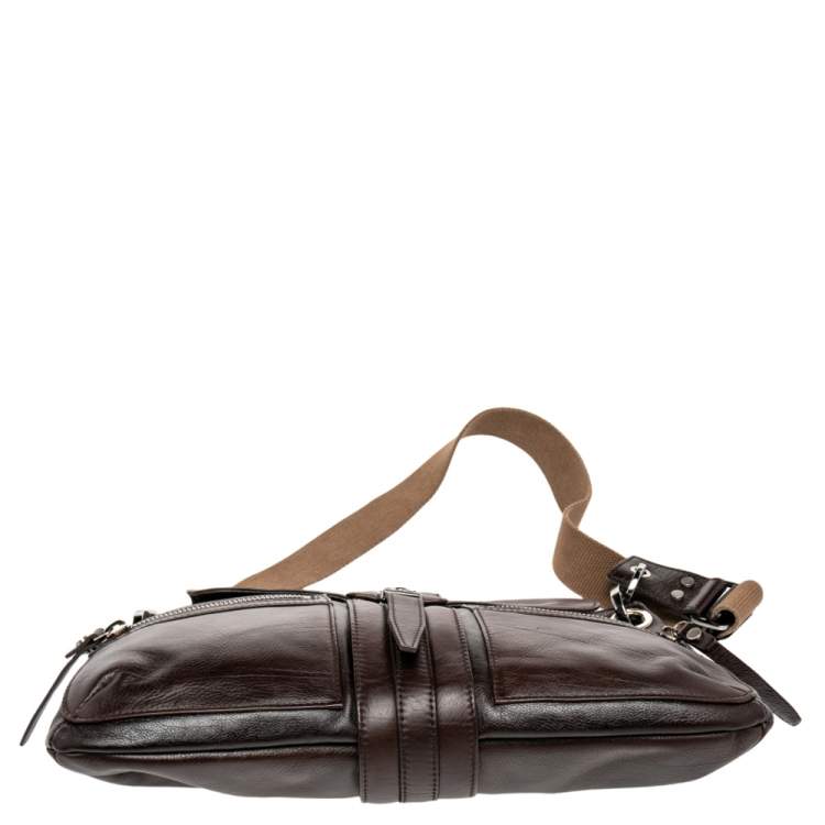 مملوكة مسبقًا Lanvin Dark Brown Leather Double Pocket Messenger Bag