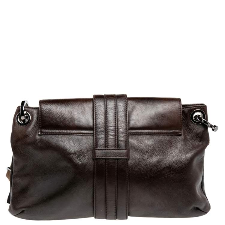 مملوكة مسبقًا Lanvin Dark Brown Leather Double Pocket Messenger Bag