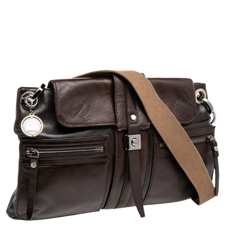 مملوكة مسبقًا Lanvin Dark Brown Leather Double Pocket Messenger Bag