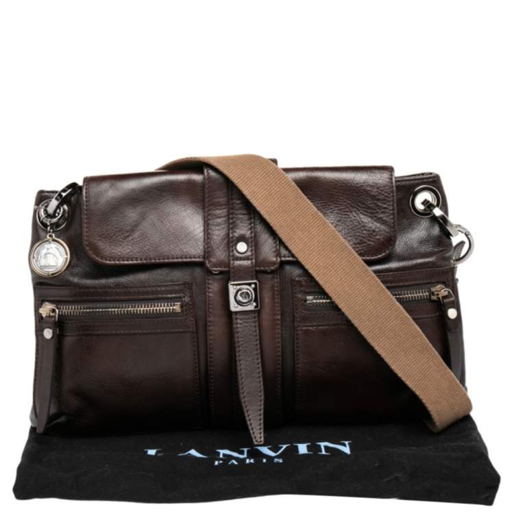 مملوكة مسبقًا Lanvin Dark Brown Leather Double Pocket Messenger Bag