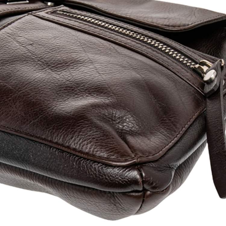 مملوكة مسبقًا Lanvin Dark Brown Leather Double Pocket Messenger Bag
