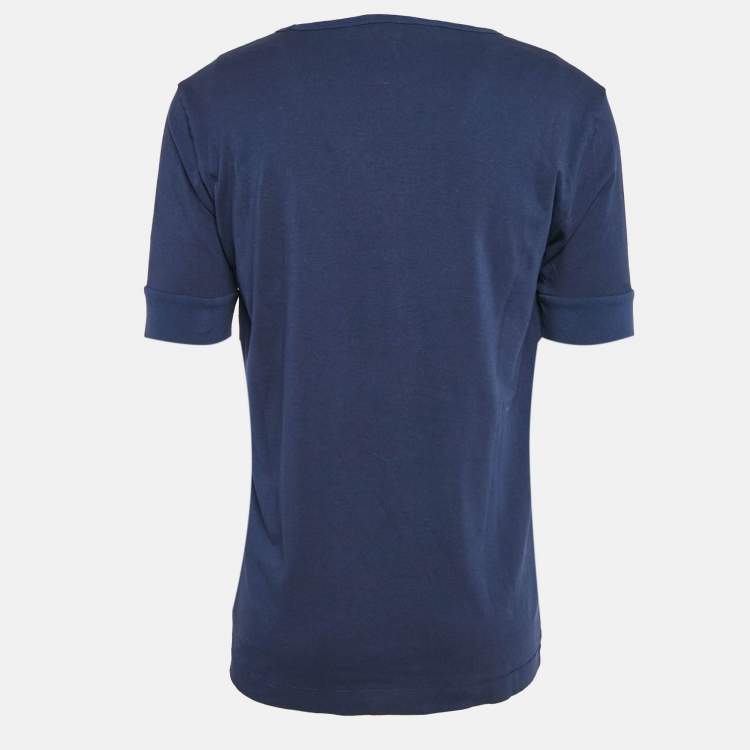 Pre Owned Lanvin Navy Blue Cotton Patch Work T-Shirt L