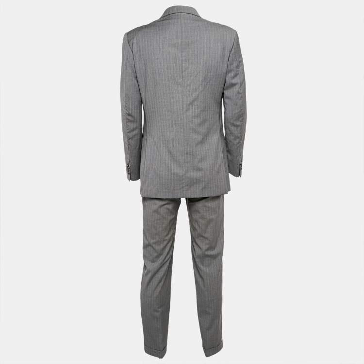 Pre Owned Lanvin Vintage Striped Wool Single Breasted Pants Suit M