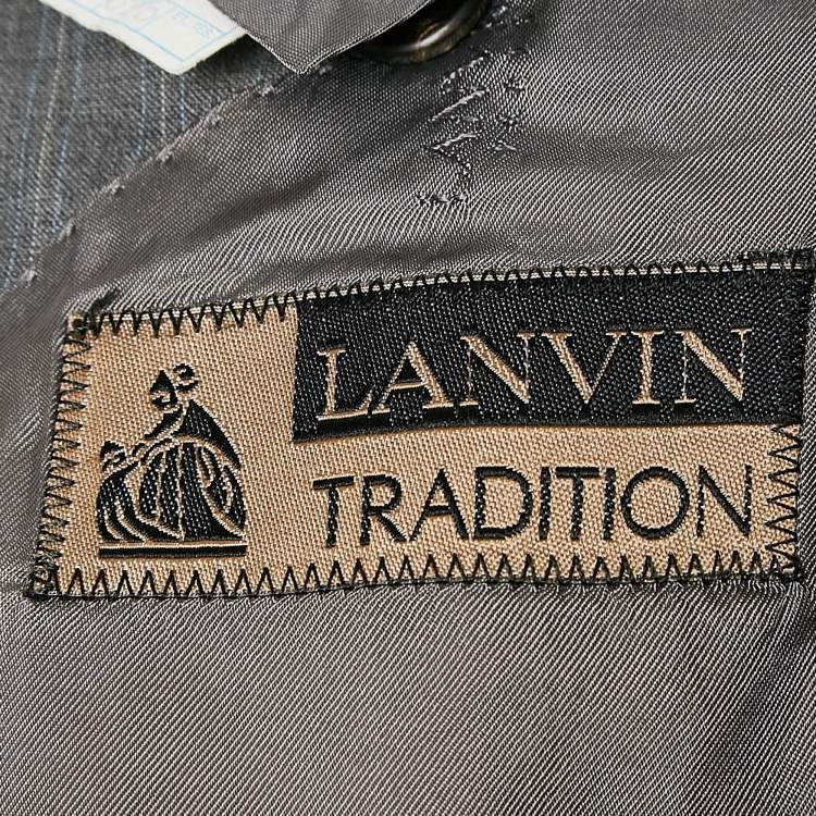 Pre Owned Lanvin Vintage Striped Wool Single Breasted Pants Suit M