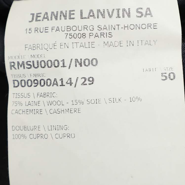Pre Owned Lanvin Dark Navy Wool Blend Single Breasted Blazer L