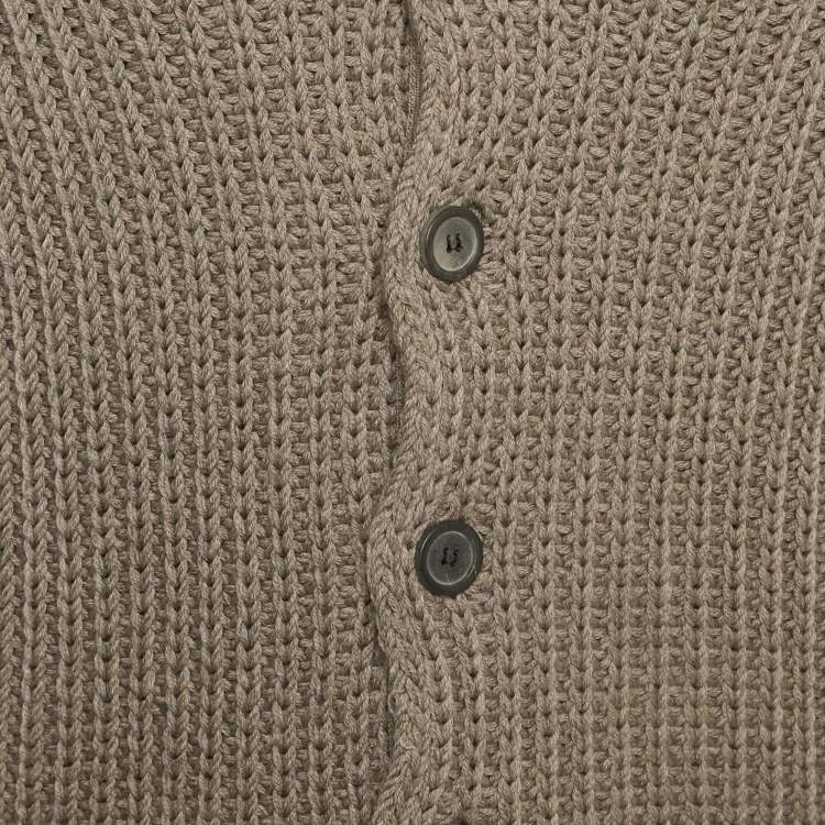 Pre Owned Lanvin Grey Rib Knit Wool Buttoned Cardigan M