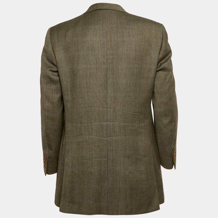 Pre Owned Lanvin Khaki Patterned Wool Regular Fit Blazer L