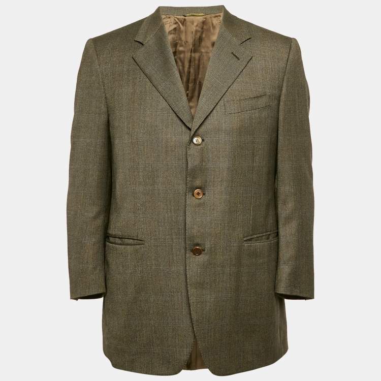 Pre Owned Lanvin Khaki Patterned Wool Regular Fit Blazer L