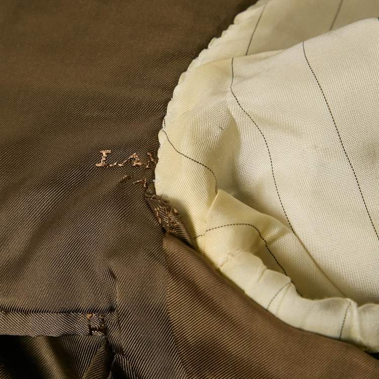 Pre Owned Lanvin Khaki Patterned Wool Regular Fit Blazer L