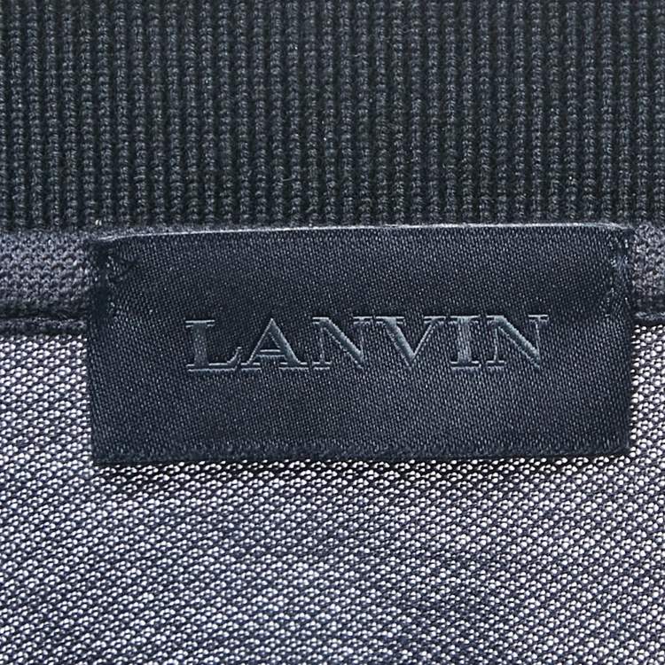 Pre Owned Lanvin Navy Blue Embroidered Cotton Distressed Polo T-Shirt XL 