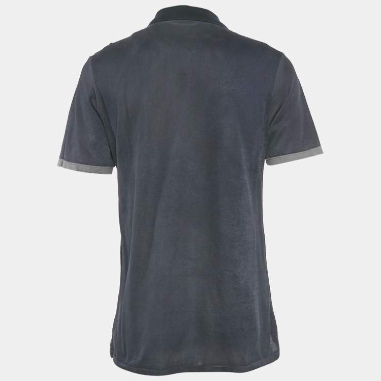 Pre Owned Lanvin Navy Blue Embroidered Cotton Distressed Polo T-Shirt XL 