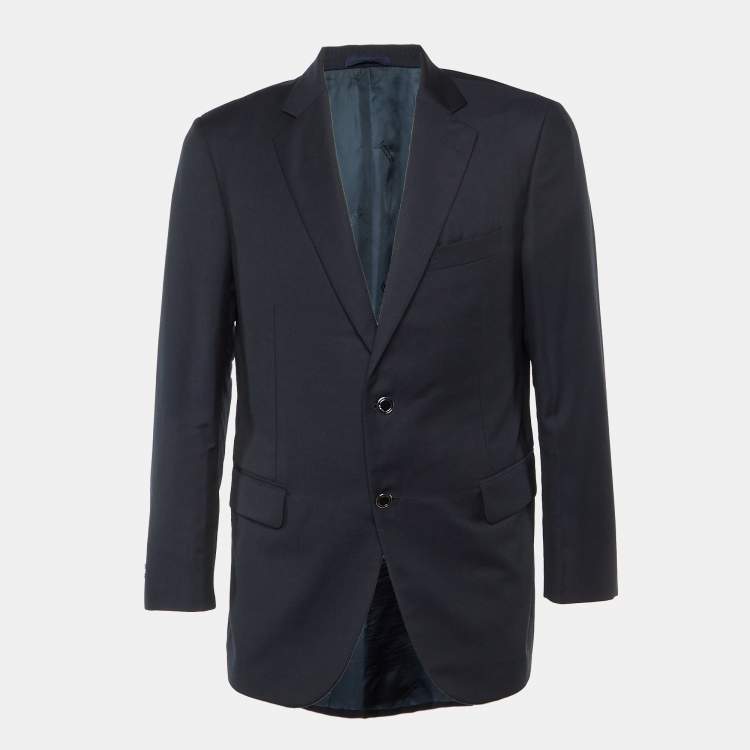 Pre Owned Lanvin Navy Blue/Black Wool Tailored Blazer L  
