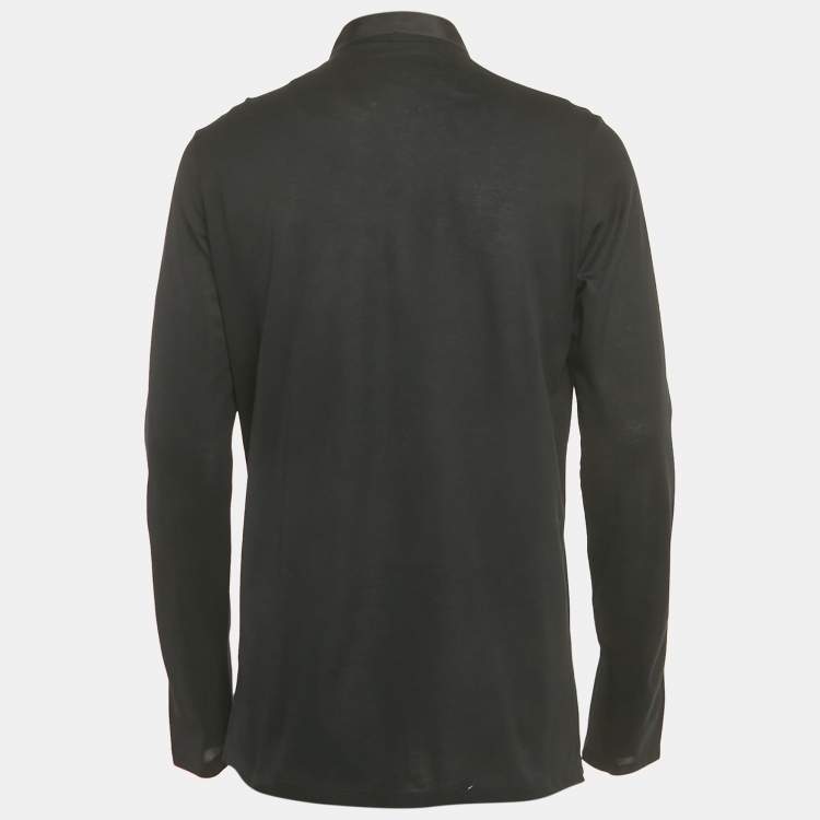 Pre Owned Lanvin Black Pique Long Sleeve Polo T-Shirt L