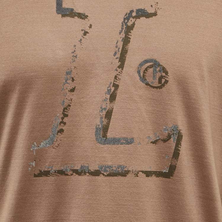 Pre Owned Lanvin Brown Flocked Jersey T-Shirt M