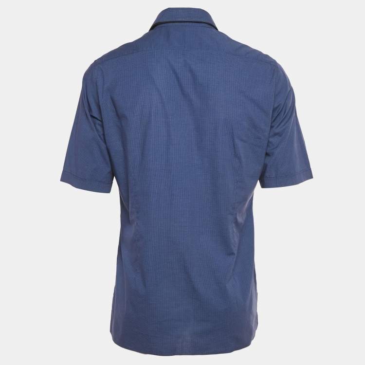 Pre Owned Lanvin Blue Checks Cotton Short Sleeve Shirt L