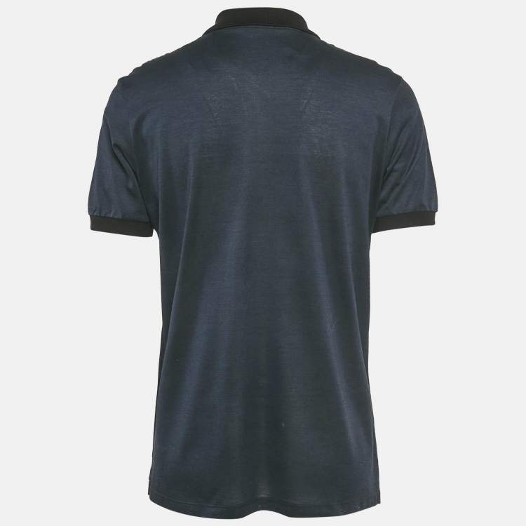 Pre Owned Lanvin Navy Blue Cotton Logo Patch Polo T-Shirt M