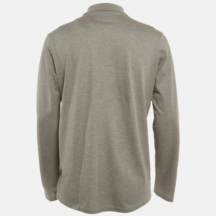 Pre Owned Lanvin Grey Cotton Patch Detail Full Sleeve Polo T-Shirt M