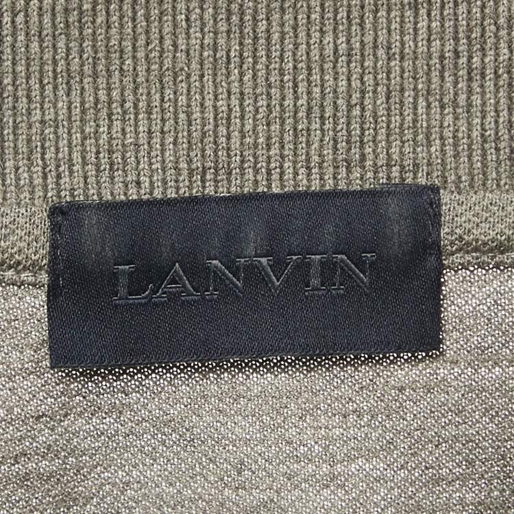 Pre Owned Lanvin Grey Cotton Patch Detail Full Sleeve Polo T-Shirt M