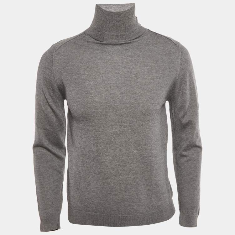 Pre Owned Lanvin Grey Wool Knit Mock Neck Sweater M