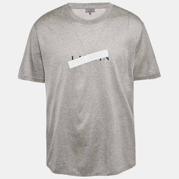 مملوكة مسبقًا Lanvin Grey Logo Reflective Tape Printed Cotton Knit T-Shirt 3XL